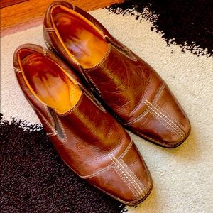 Buttery soft brown leather slip ons. Comfy footbed